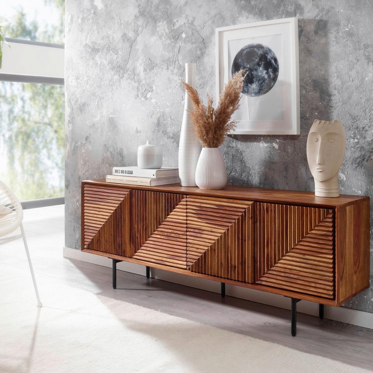 Sideboard Sheesham Sheeshamfarben B: 140 Cm - Sheeshamfarben/Schwarz, Design, Holz (140/54/33cm) - MID.YOU