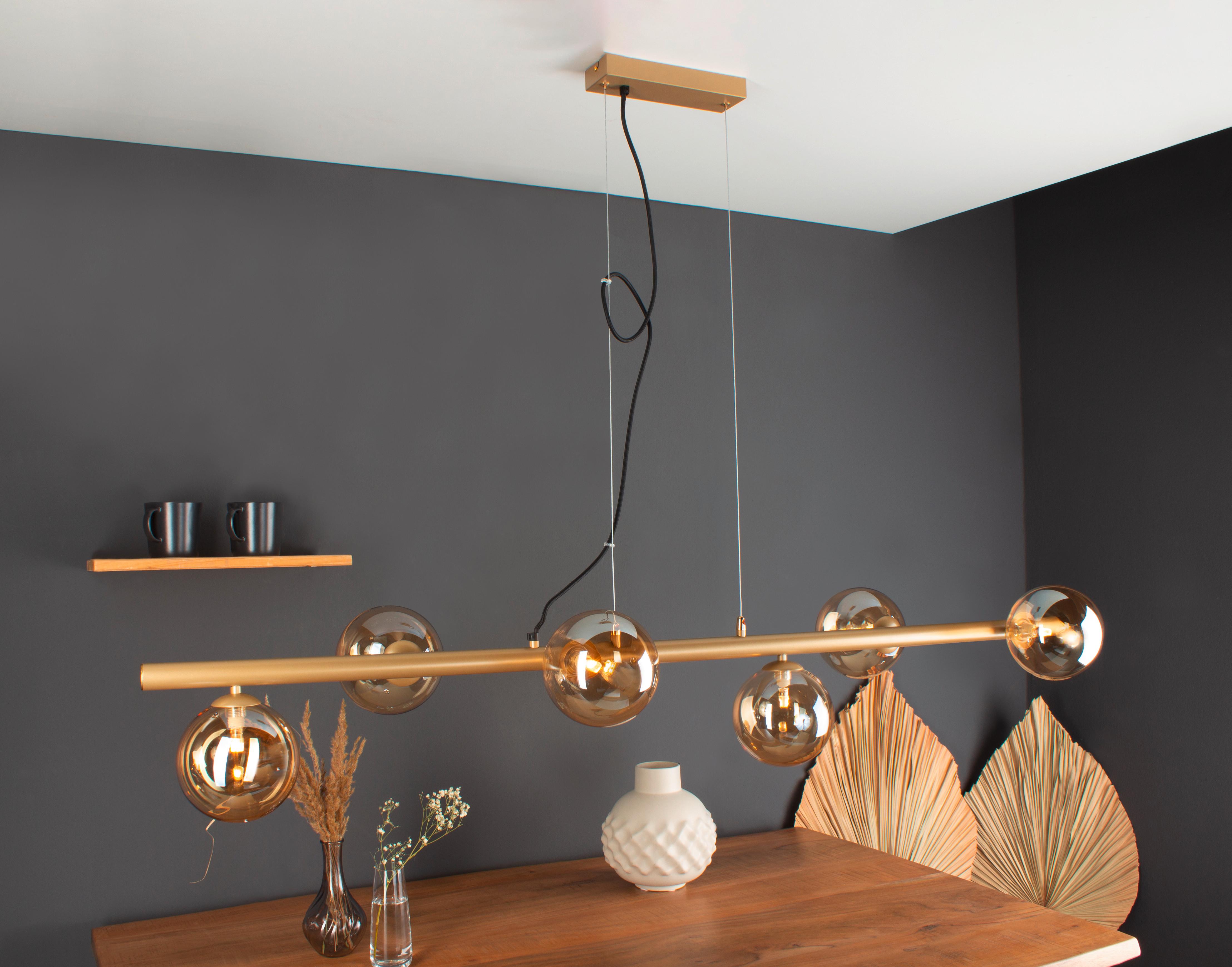 Hängeleuchte 9120-S6 Go - Champagner/Messingfarben, Design, Glas/Metall (36/200/144cm)