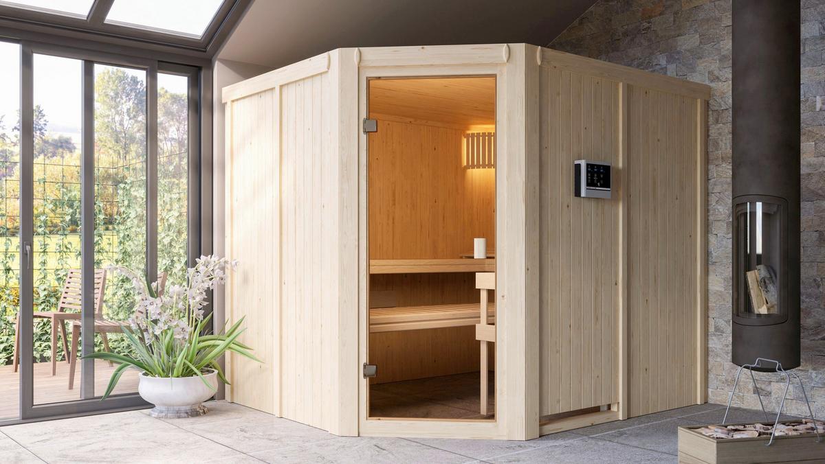 Sauna Bron Eck 231/198/202 Cm - Fichtefarben, Basics, Holz (231/198/202cm)