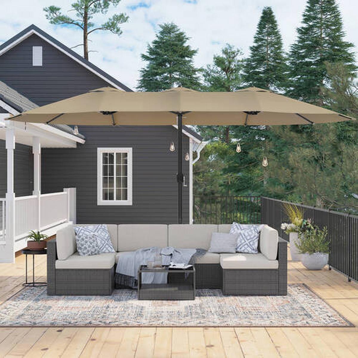 Sonnenschirm Taupe Schwarz BxL: 460x270 cm - Taupe/Schwarz, Basics, Textil/Metall (460/270cm) - Modante