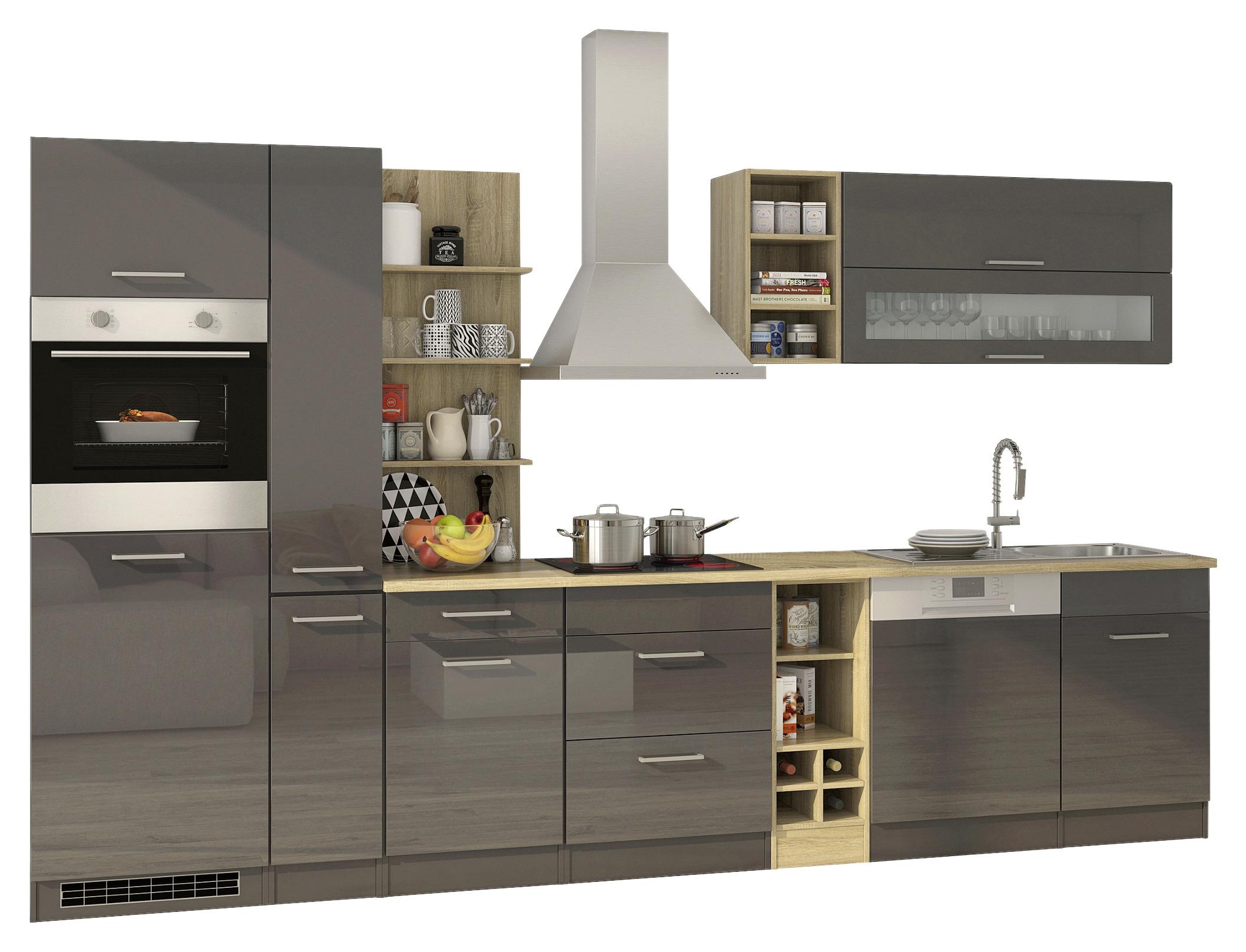 Küchenzeile Mailand mit Geräten 340 cm Anthrazit Elegant - Eichefarben/Anthrazit, MODERN, Holzwerkstoff (340cm) - MID.YOU
