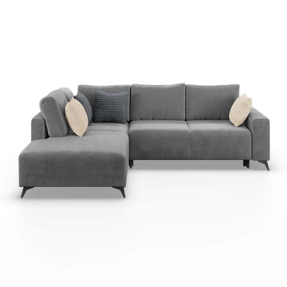 Ecksofa mit Schlaffunktion Lincoln Grau Cord 212x270 cm - Schwarz/Grau, MODERN, Textil (212/270cm)