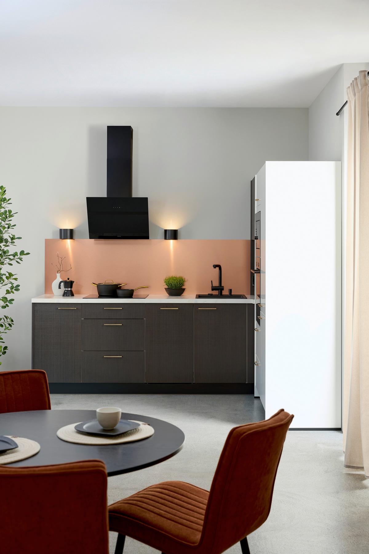 Eckküche Star/stripe - Weiß Hochglanz/Dunkelbraun, Design, Holzwerkstoff (266,6/188,3cm) - Express-Kuechen