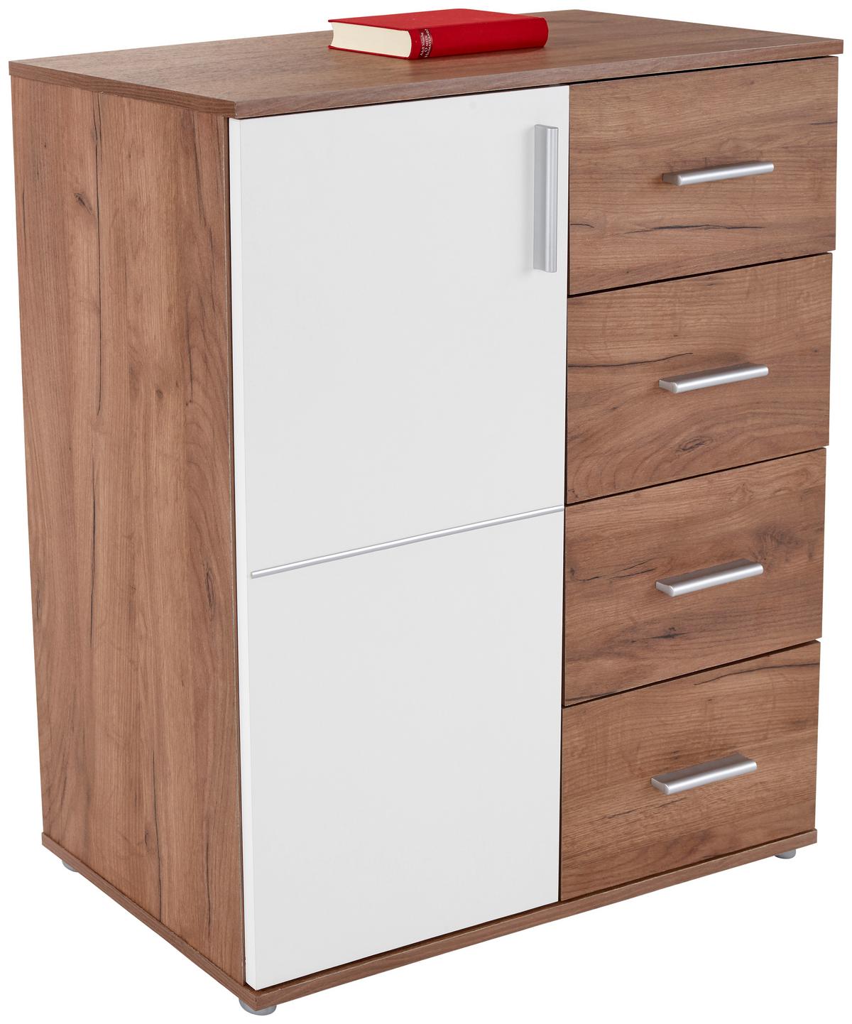 Kommode B 88,2cm Ina 02, Kraft Eiche Dekor/weiß - Eichefarben/Weiß, MODERN, Holzwerkstoff (88,2/95,2/38,3cm)