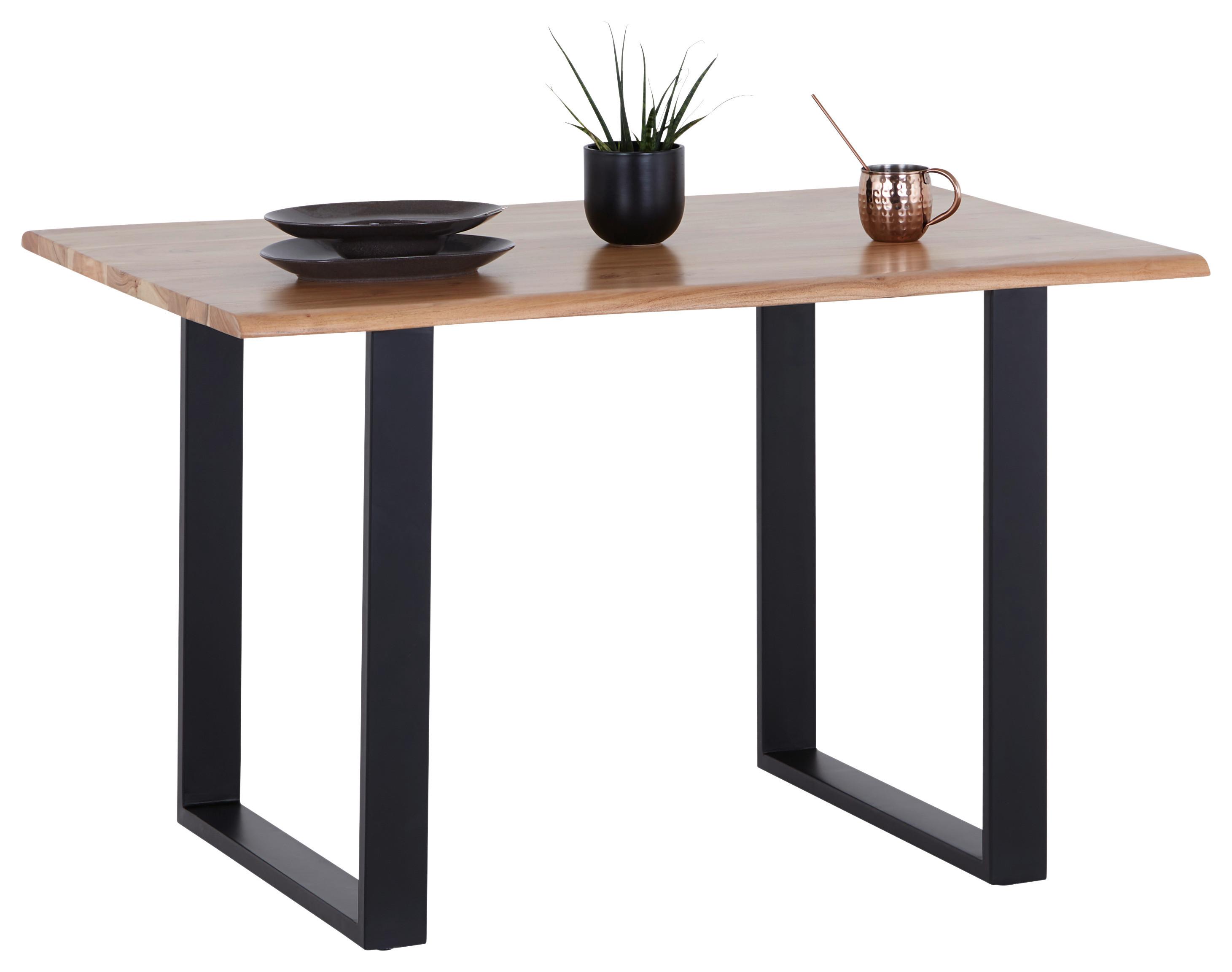 Esstisch mit Echtholz-Platte Mundra 120x80cm Akazie Natur - Schwarz/Akaziefarben, KONVENTIONELL, Holz/Metall (120/76/80cm)