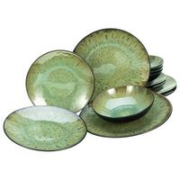 Tafelservice Jawa Tellerset Grün, Schwarz 12--Teilig - Schwarz/Grün, Basics, Keramik - Creatable