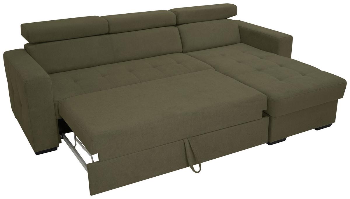 Rohová sedačka MARCO, oboustranná, oliv.zelený velur - černá/olivově zelená, Konvenční, kov/dřevo (238/78-94/170cm)