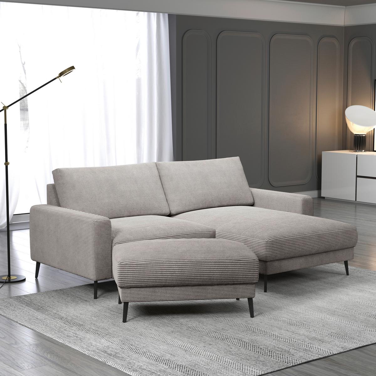 Univerzální sedačka CORA, béžový manšestr - černá/béžová, Moderní, kov/dřevo (223/86/161cm) - Mömax