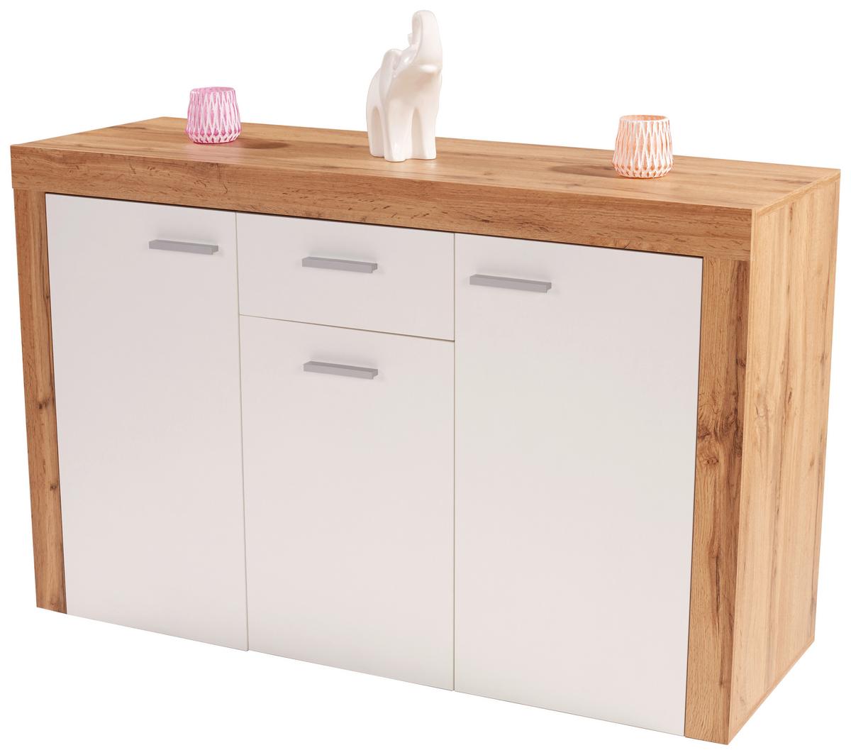 Kommode B 133,9cm Focus Wotan Eiche Dekor/weiß - Eichefarben/Schwarz, MODERN, Holzwerkstoff (133,9/79/39cm)