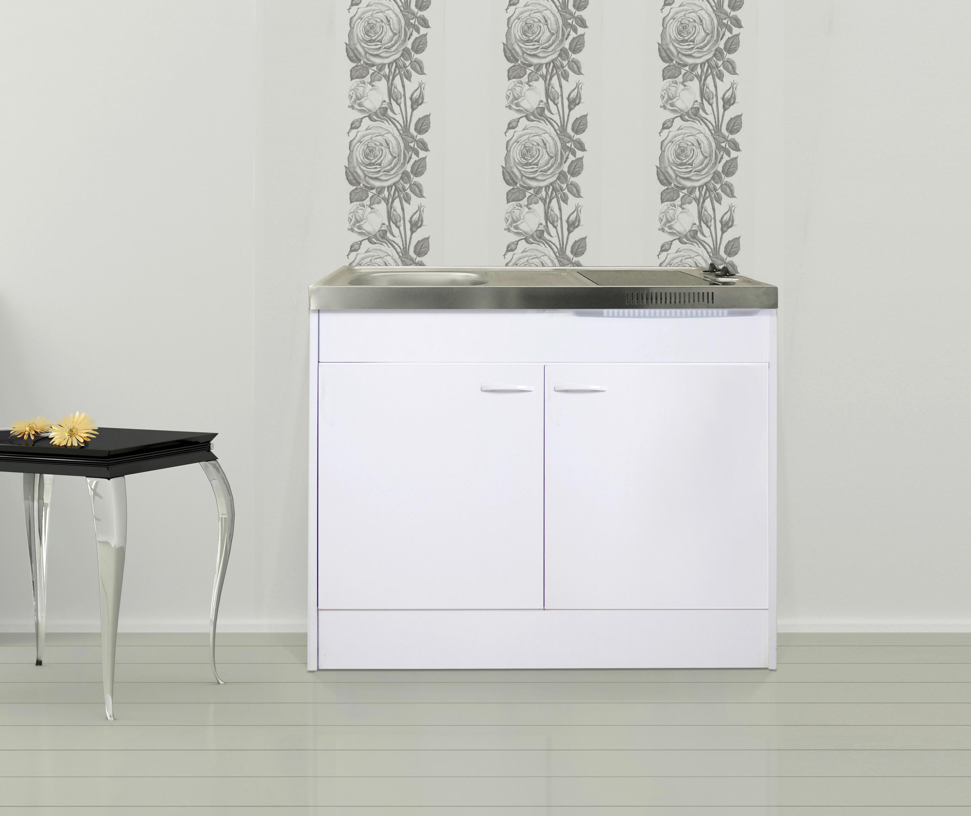 Miniküche mit Kochfeld 100 cm Weiß Elegant - Weiß, MODERN, Holzwerkstoff/Metall (100cm) - Respekta