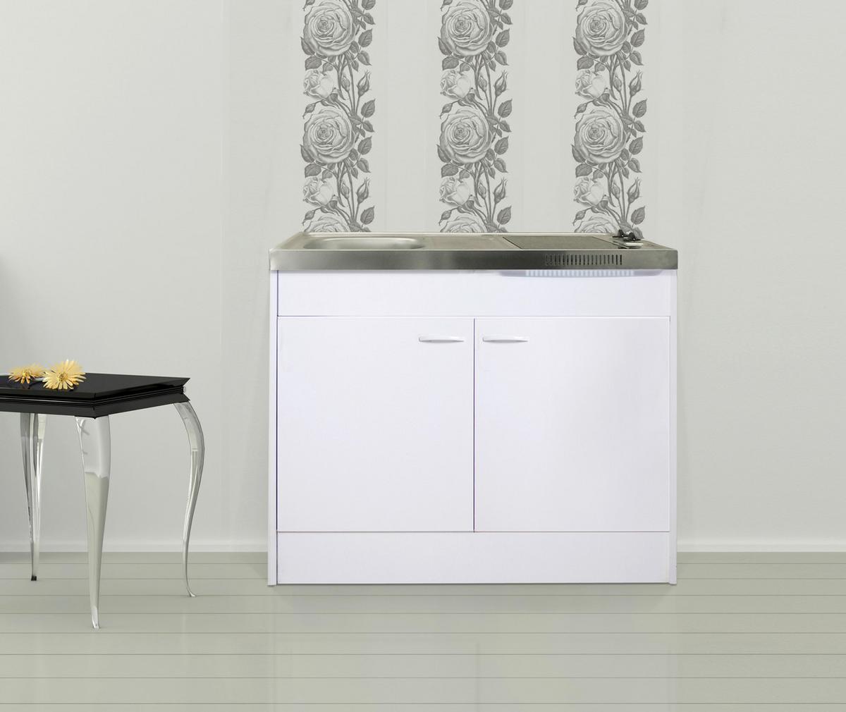 Miniküche mit Kochfeld 100 cm Weiß Elegant - Weiß, MODERN, Holzwerkstoff/Metall (100/87/60cm) - Respekta