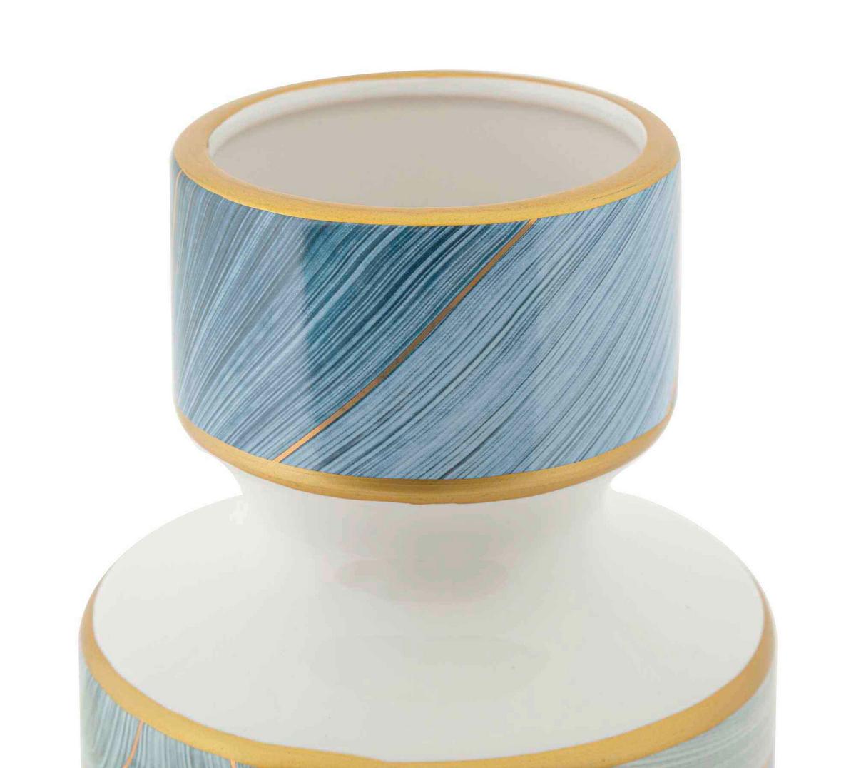 Vase Elegant Tall Blau/Grautöne/Gold B:14cm - Blau/Goldfarben, Basics, Keramik (14/40/14cm)