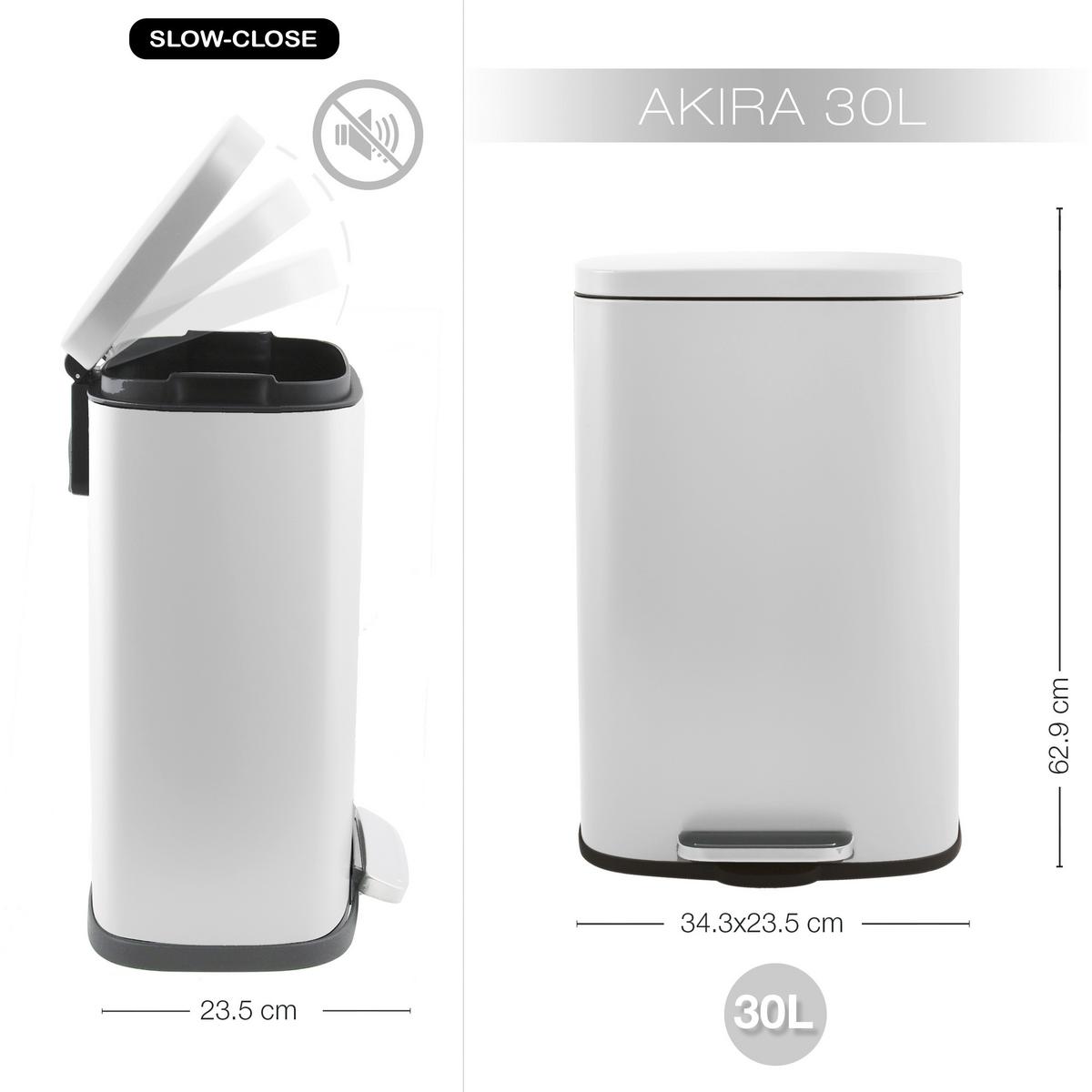 Treteimer Akira 30l Weiß Metall Lbh: 34,3x23,5x62,9 Cm - Schwarz/Weiß, Basics, Kunststoff/Metall (34,3/23,5/62,9cm) - Spirella