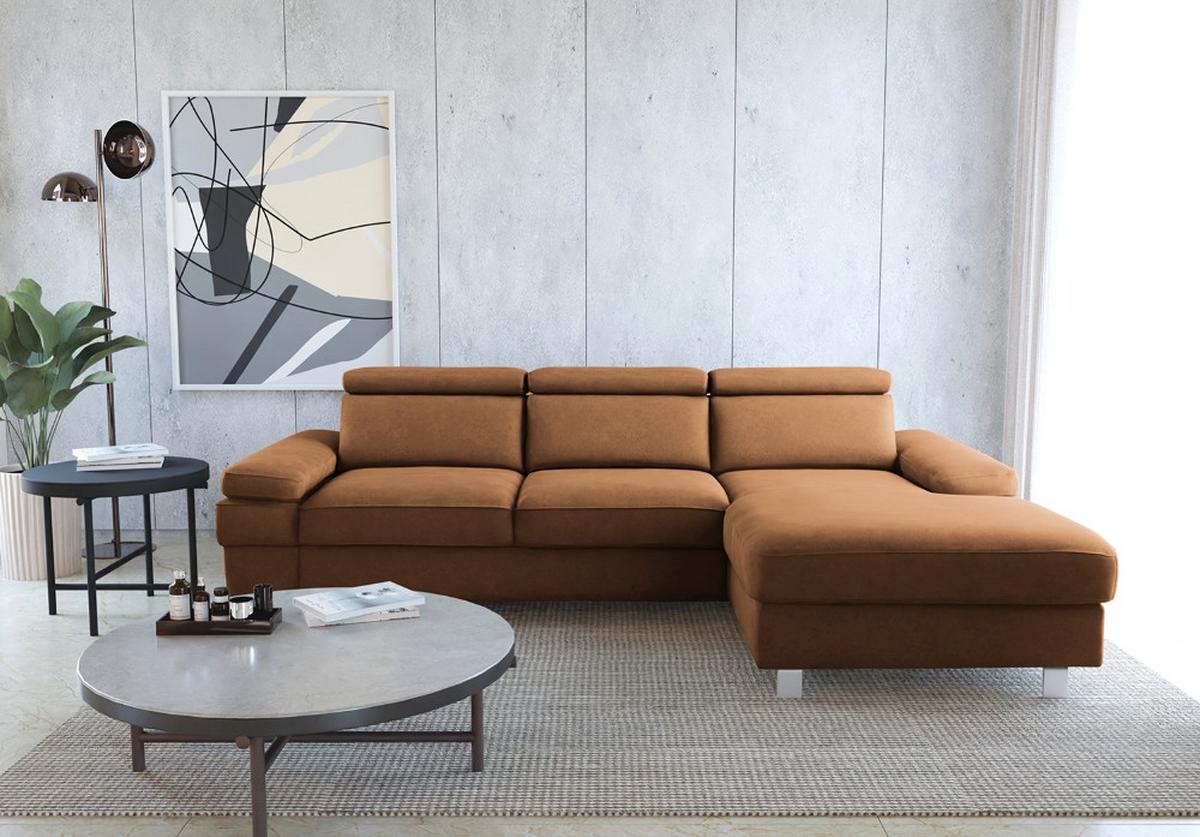 Ecksofa Elvis, Braun S: 259x182 Cm - Silberfarben/Braun, KONVENTIONELL, Textil (259/182cm) - Trendmanufaktur