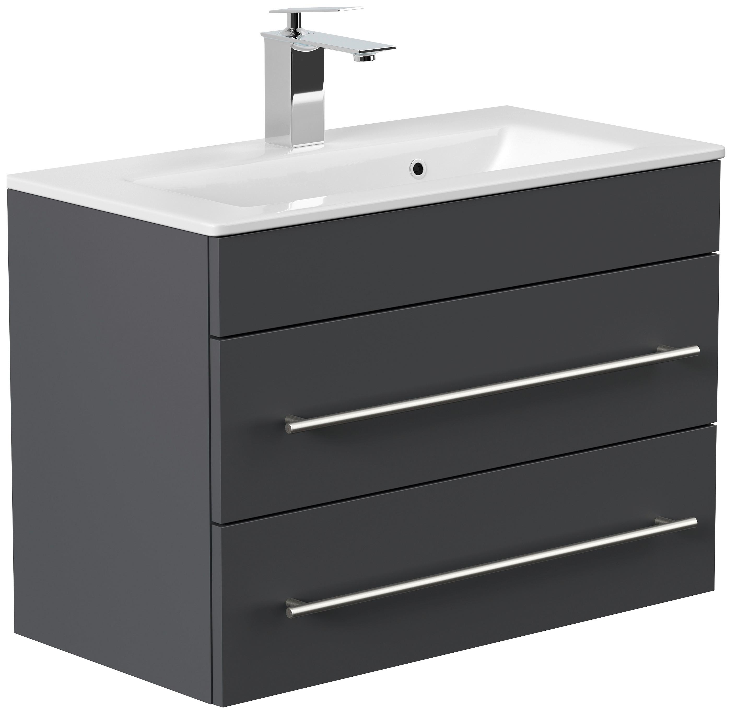 Badezimmer Portus Graphitfarben B: 70,4cm - Weiß Hochglanz/Graphitfarben, MODERN, Keramik/Holzwerkstoff (70,4cm) - MID.YOU