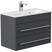 Waschtischkombi Portus Graphitfarben B: 70,4cm - Graphitfarben/Weiß, MODERN, Keramik/Holzwerkstoff (70,4cm) - MID.YOU