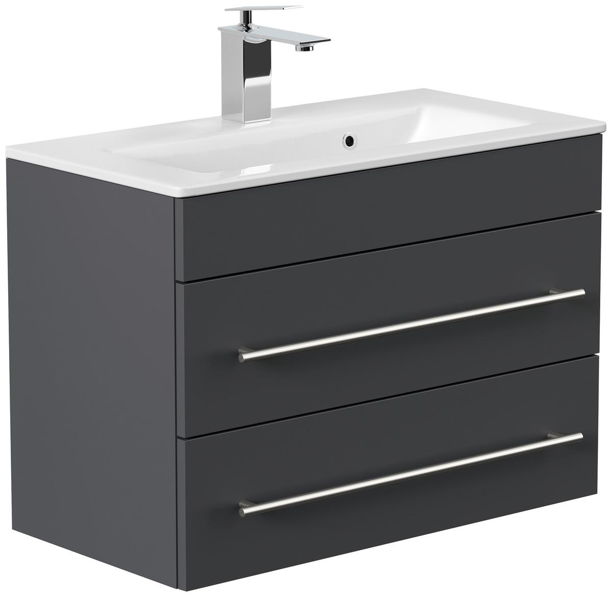 Waschtischkombi Portus Graphitfarben B: 70,4cm - Graphitfarben/Weiß, MODERN, Keramik/Holzwerkstoff (70,4cm) - MID.YOU