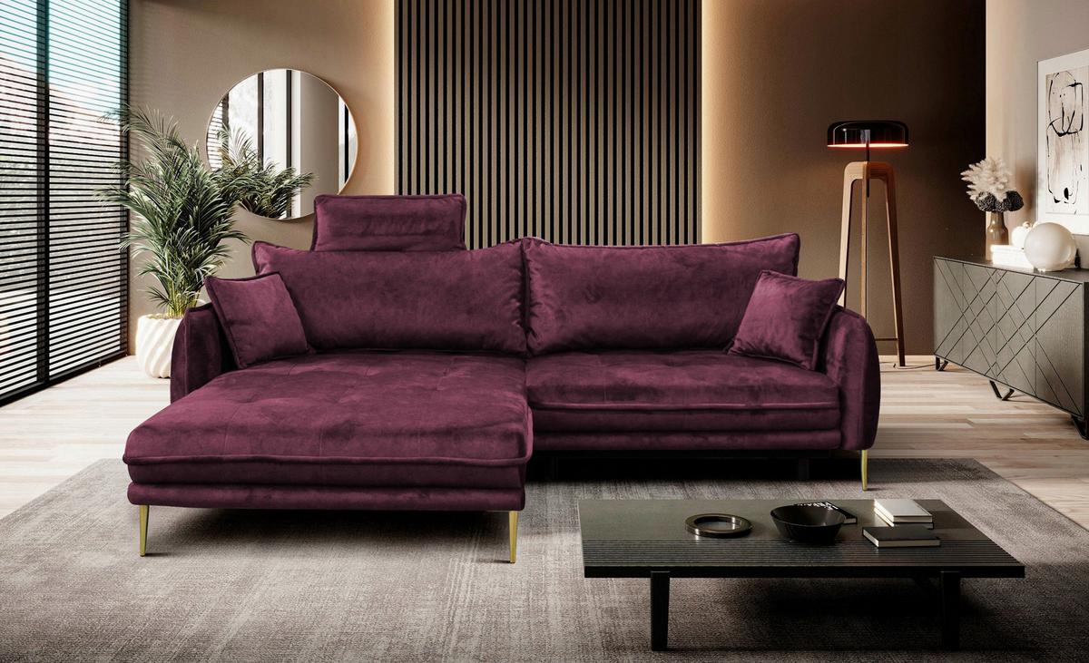 Ecksofa Whisper Weinrot S: 196x264 cm - Weinrot/Goldfarben, Design, Textil (196/264cm) - MID.YOU
