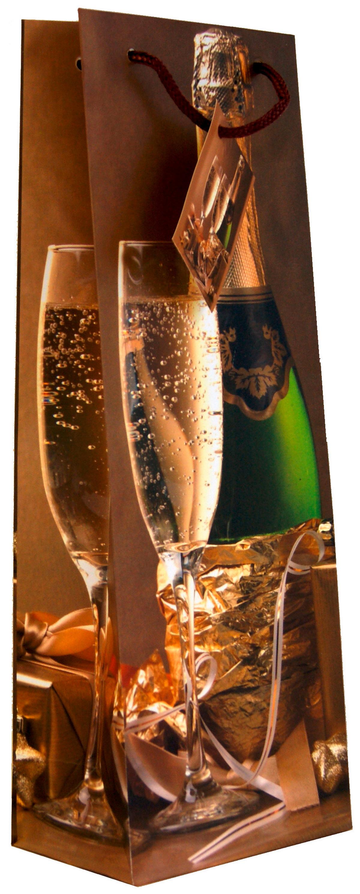 Geschenktasche Weinmotive Karton 13x36 cm mit Tragegriff - Rotbraun/Schwarz, Basics, Karton (13/36/9cm)