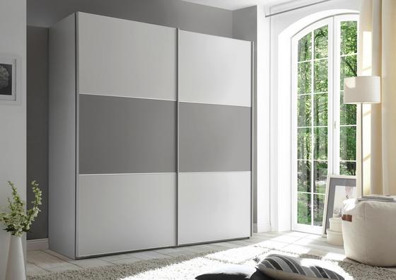Schwebetürenschrank in Weiß und Grau