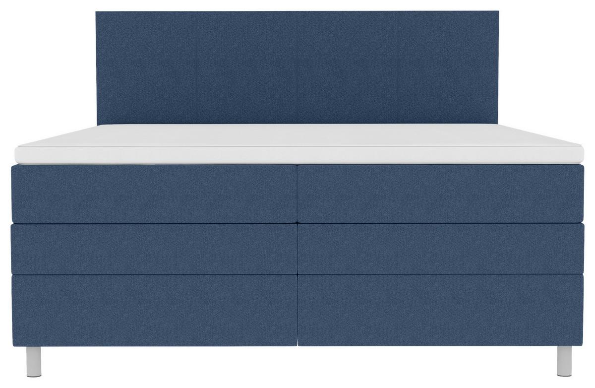 Boxspringbett mit Topper und Bettkasten 160x200 cm Messina - Chromfarben/Blau, KONVENTIONELL, Textil (160/200cm)