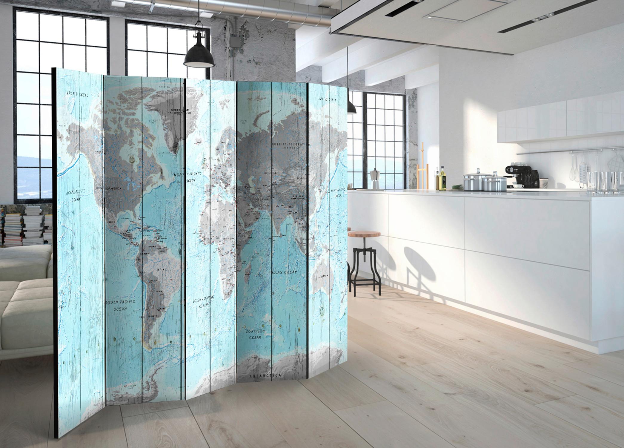 Paravent Hellgrau Hellblau B: 225 Cm - Hellgrau/Hellblau, Basics, Holz/Textil (225/172/3cm) - artgeist