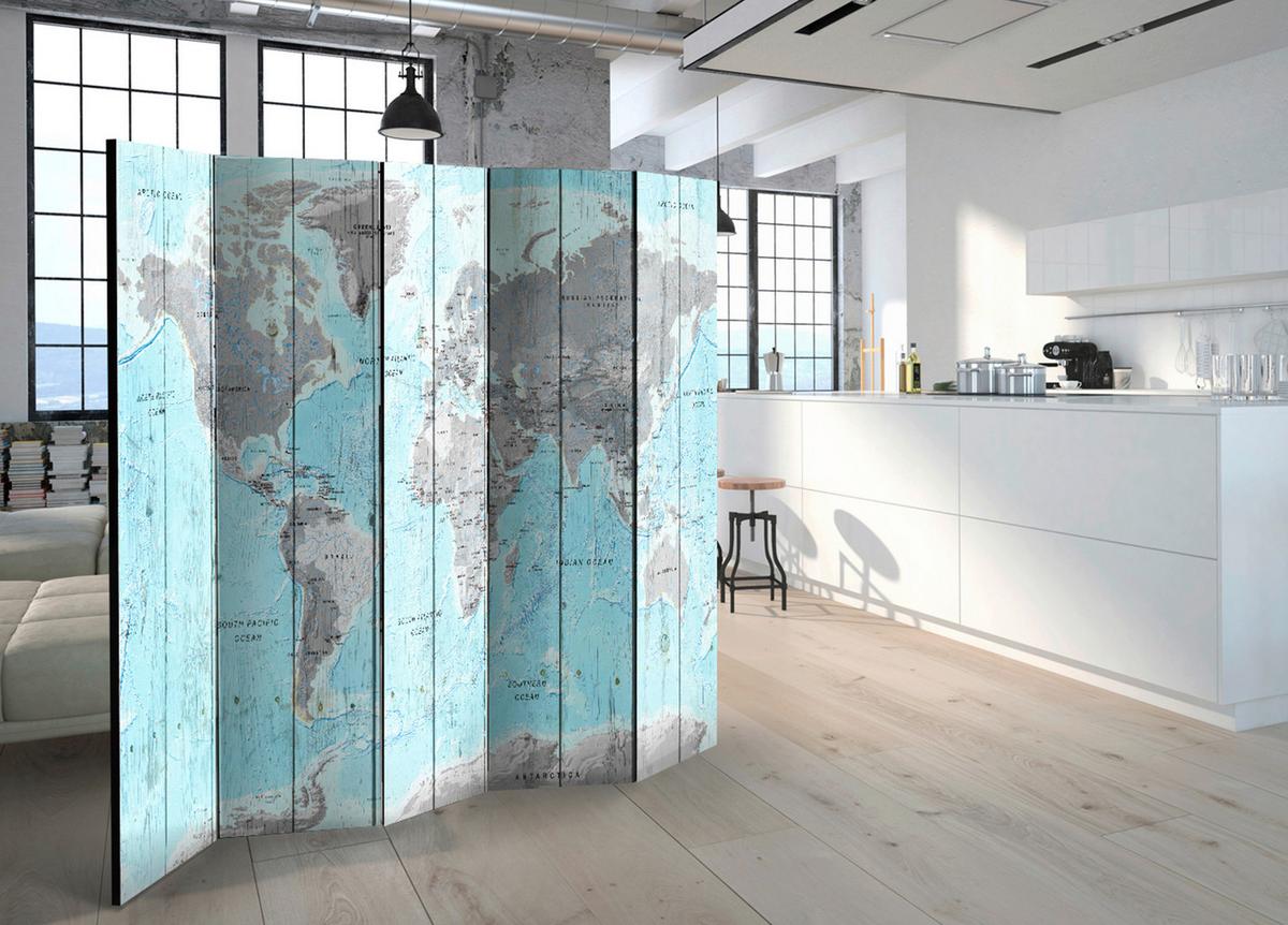 Paravent Hellgrau Hellblau B: 225 Cm - Hellgrau/Hellblau, Basics, Holz/Textil (225/172/3cm) - artgeist
