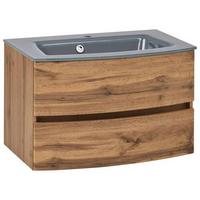 Waschbecken mit Unterschrank Kopenhagen B: 80cm Eiche Dekor - Eichefarben/Grau, KONVENTIONELL, Glas/Holzwerkstoff (80cm) - Held