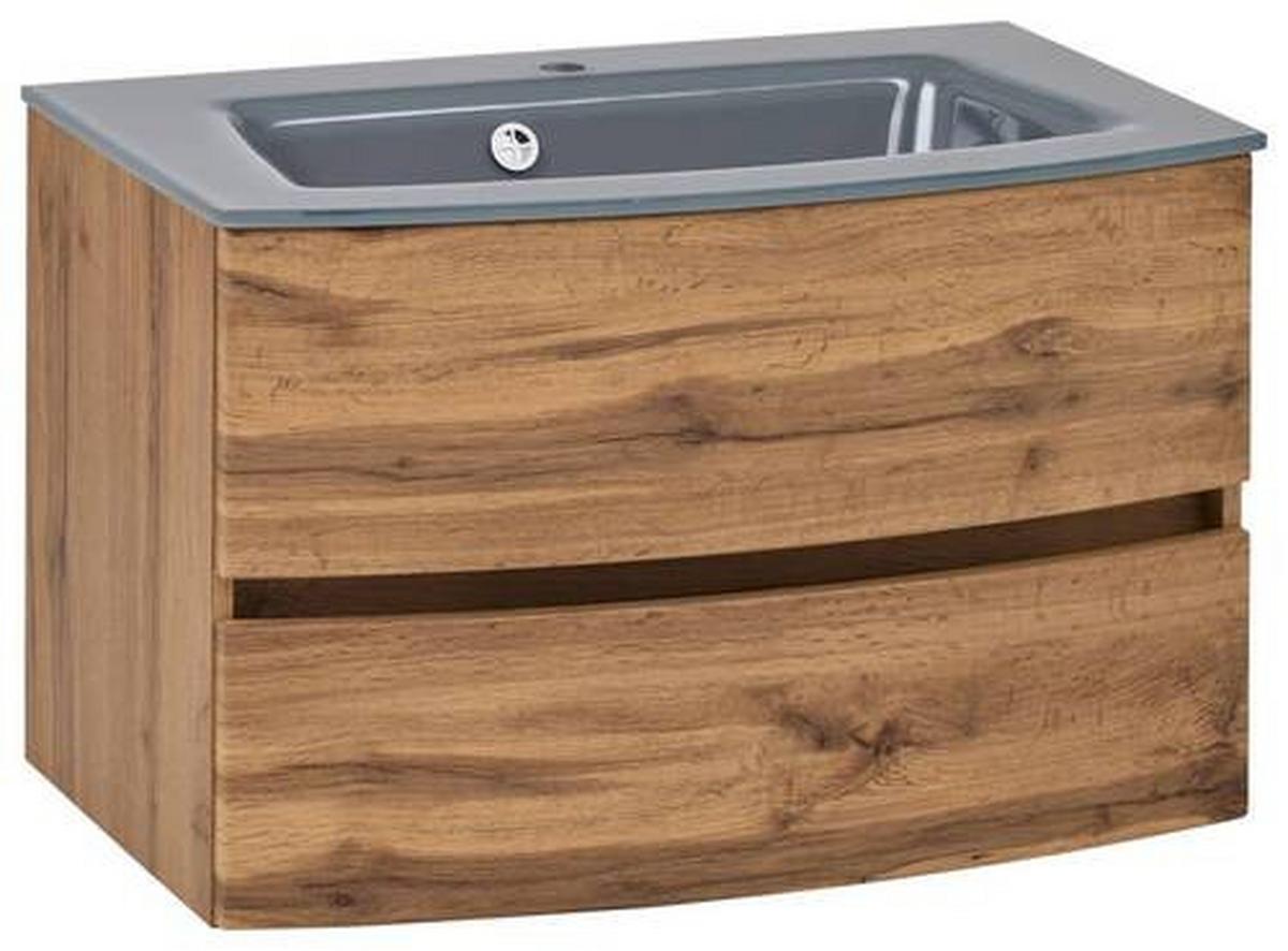 Waschbecken mit Unterschrank Kopenhagen B: 80cm Eiche Dekor - Eichefarben/Grau, KONVENTIONELL, Glas/Holzwerkstoff (80cm) - Held