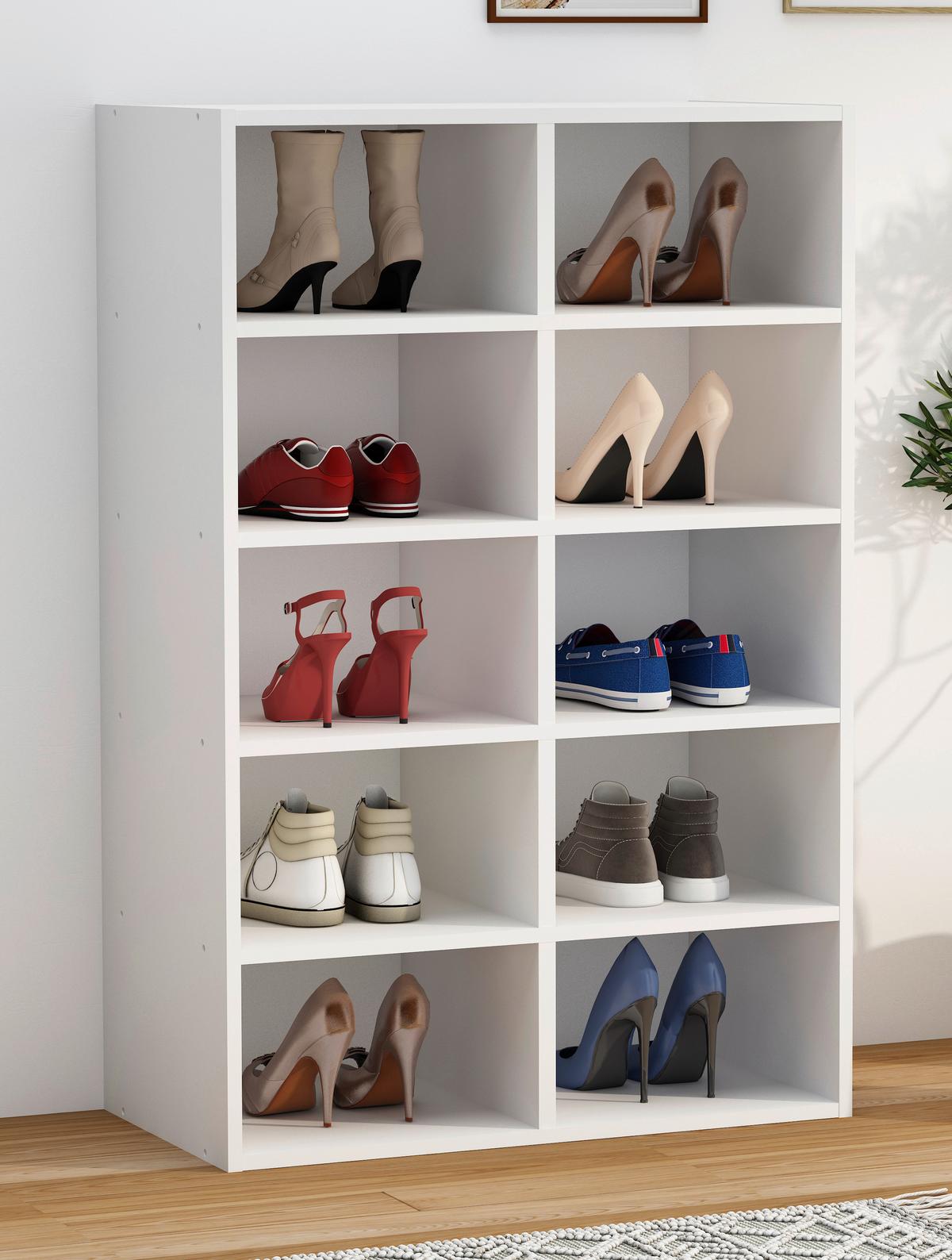 Schuhregal Hinsol Weiß, 55 cm - Weiß, Design, Holzwerkstoff (55/84/30cm) - MID.YOU