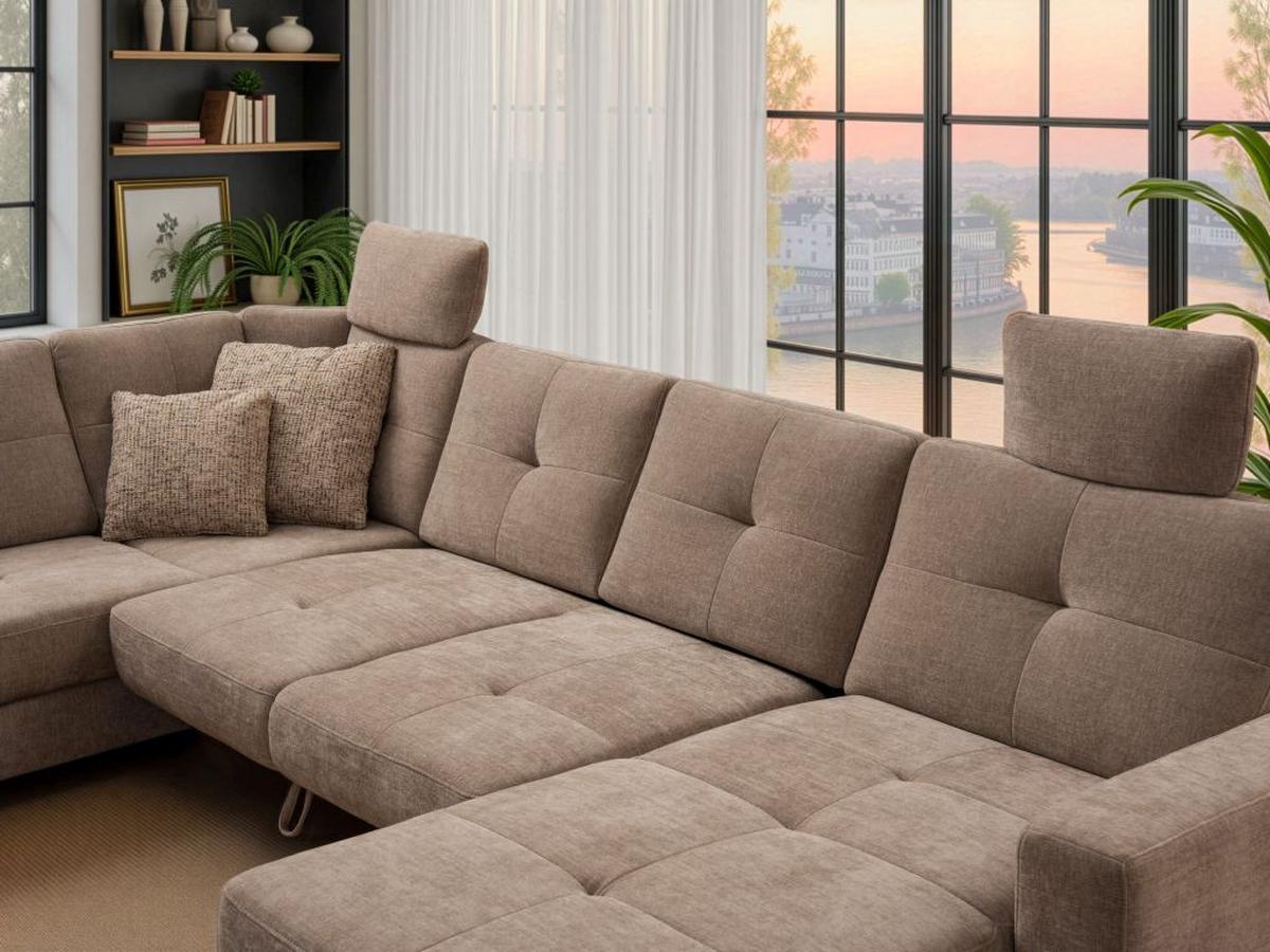 Sedacia súprava do U VARESE, ľavá, sivohnedá ženilka - farba duba/taupe, Modern, drevo/textil (222/318/164cm) - James Wood