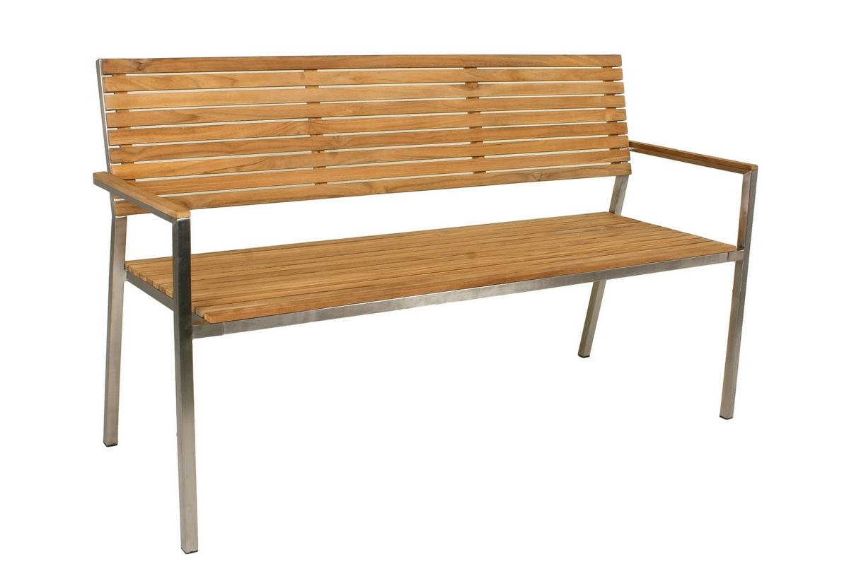 Gartenbank Teakholz Denver 2-Sitzer Mit Rückenlehne - Silberfarben/Teakfarben, Basics, Holz/Metall (144/86/55cm) - Gardenson