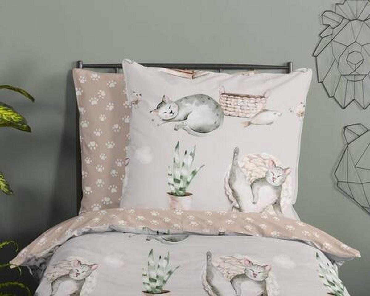 Jugendbettwäsche Catlife Grau Beige 135x200 Cm - Beige/Grau, Design, Textil (135/200cm)
