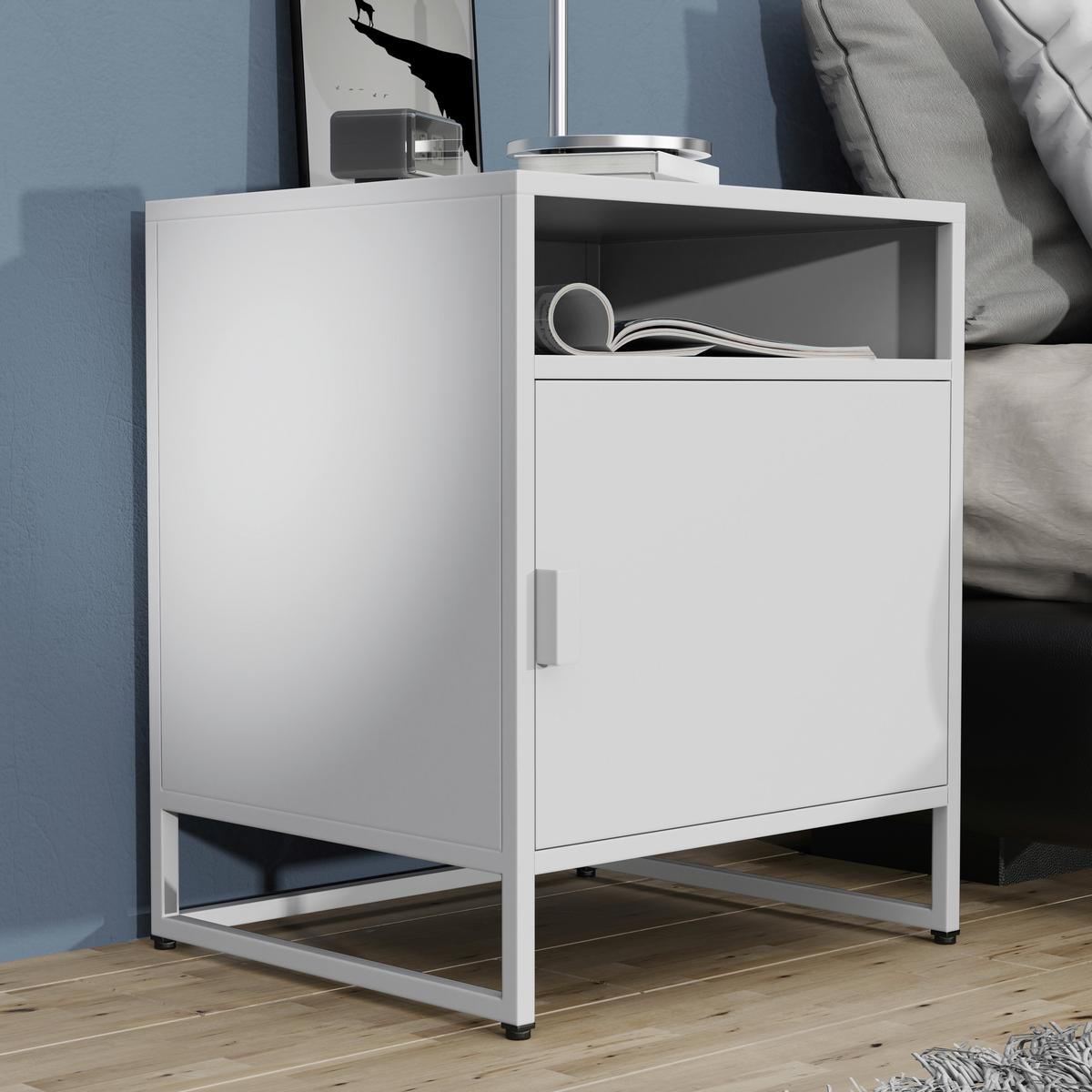 Nachkästchen Weiß H: 55 cm Flokas L - Schwarz/Weiß, MODERN, Holzwerkstoff (45/55/40cm) - MID.YOU