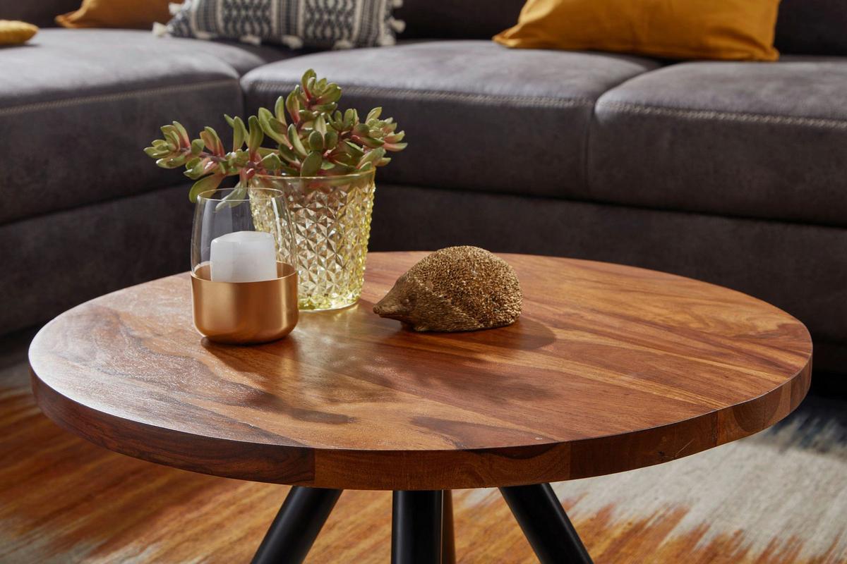 Couchtisch Wohnling Sheesham D: 60 Cm - Sheeshamfarben/Schwarz, MODERN, Holz/Metall (60/60/35cm) - MID.YOU