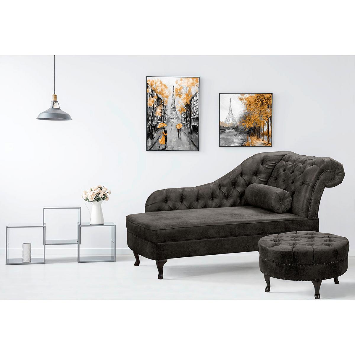 Récamiere Pako Grau B: 185cm - Braun/Grau, Design, Textil (185/93/75cm) - Livetastic