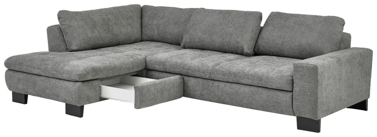 Rohová sedačka LANDO, levá, šedá žinylka, s funkcemi - šedá/černá, Moderní, kov/textil (197/289cm) - Premium Living