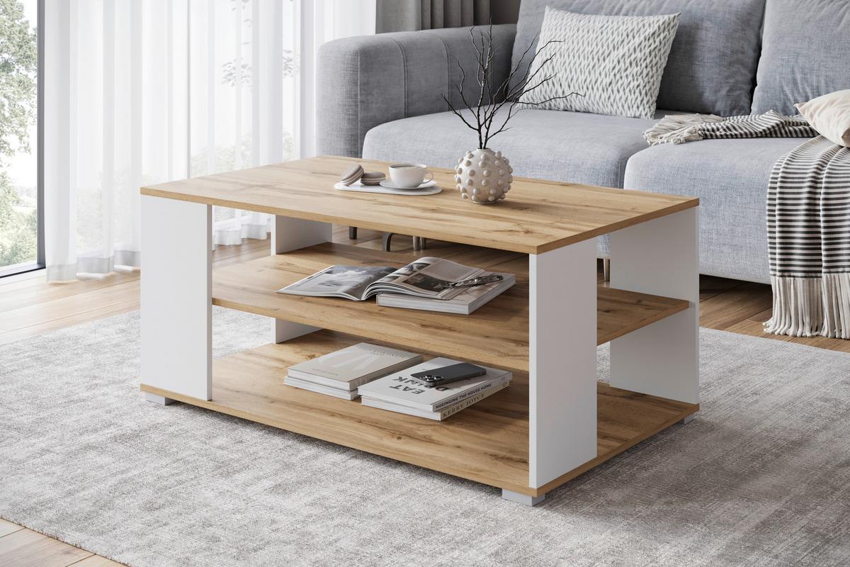 Couchtisch Narobi-I Eiche Wotan/Weiß B: 100 cm - Eiche Wotan/Weiß, Trend, Holzwerkstoff/Kunststoff (100/45/60cm) - Livetastic