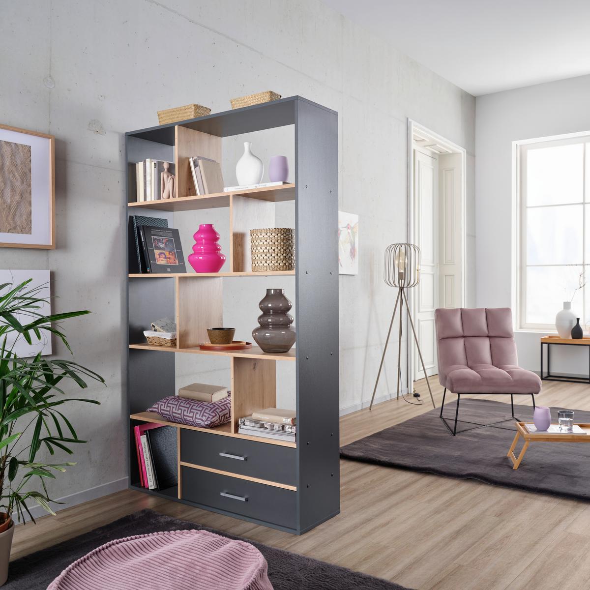 Regal Roberto 2 antracit/dub Artisan - antracitová/dub artisan, Trend, kompozitní dřevo/plast (110/184,6/32cm)