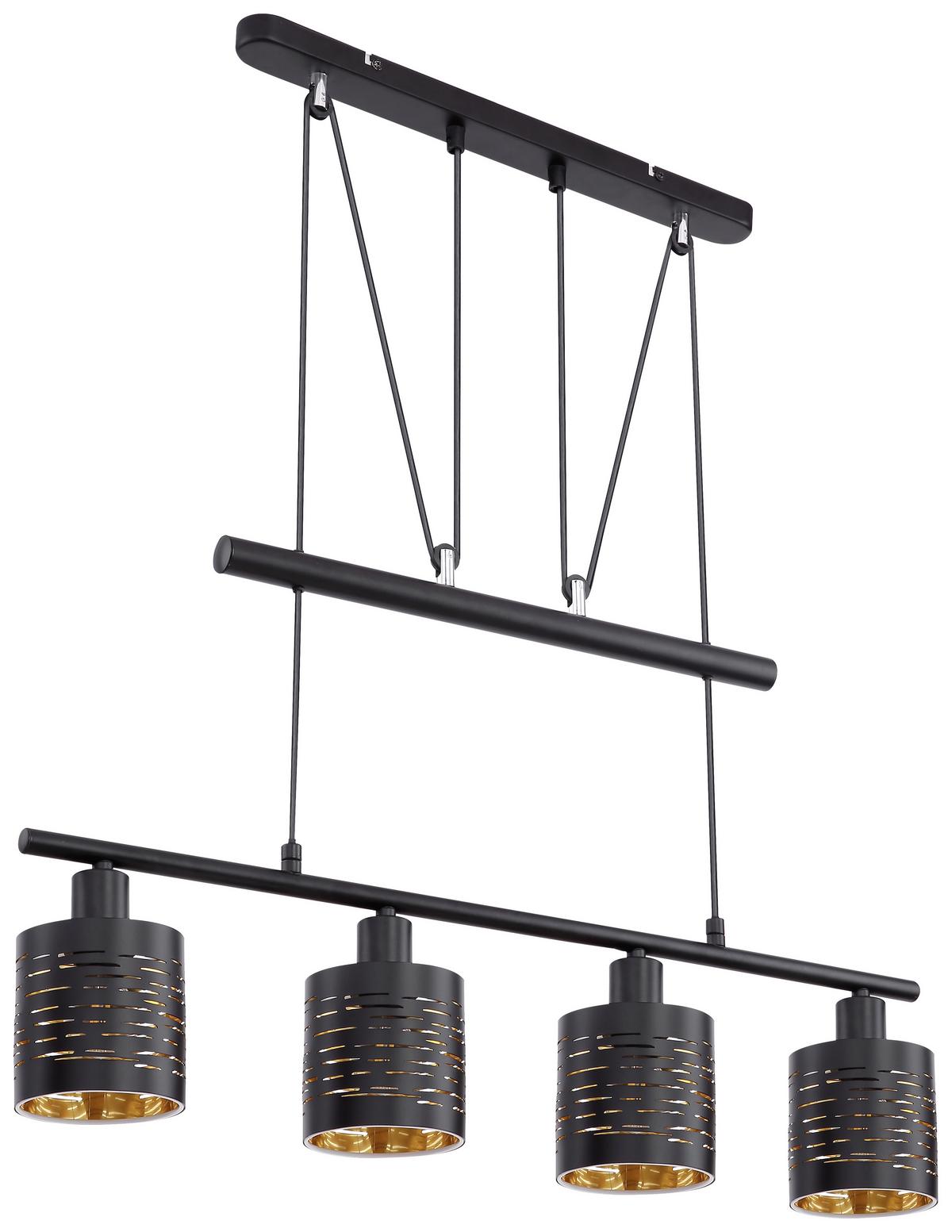 Hängeleuchte Tunno H: 180 cm 4-Flammig, höhenverstellbar - Goldfarben/Schwarz, Design, Kunststoff/Metall (70/10/180cm) - Globo