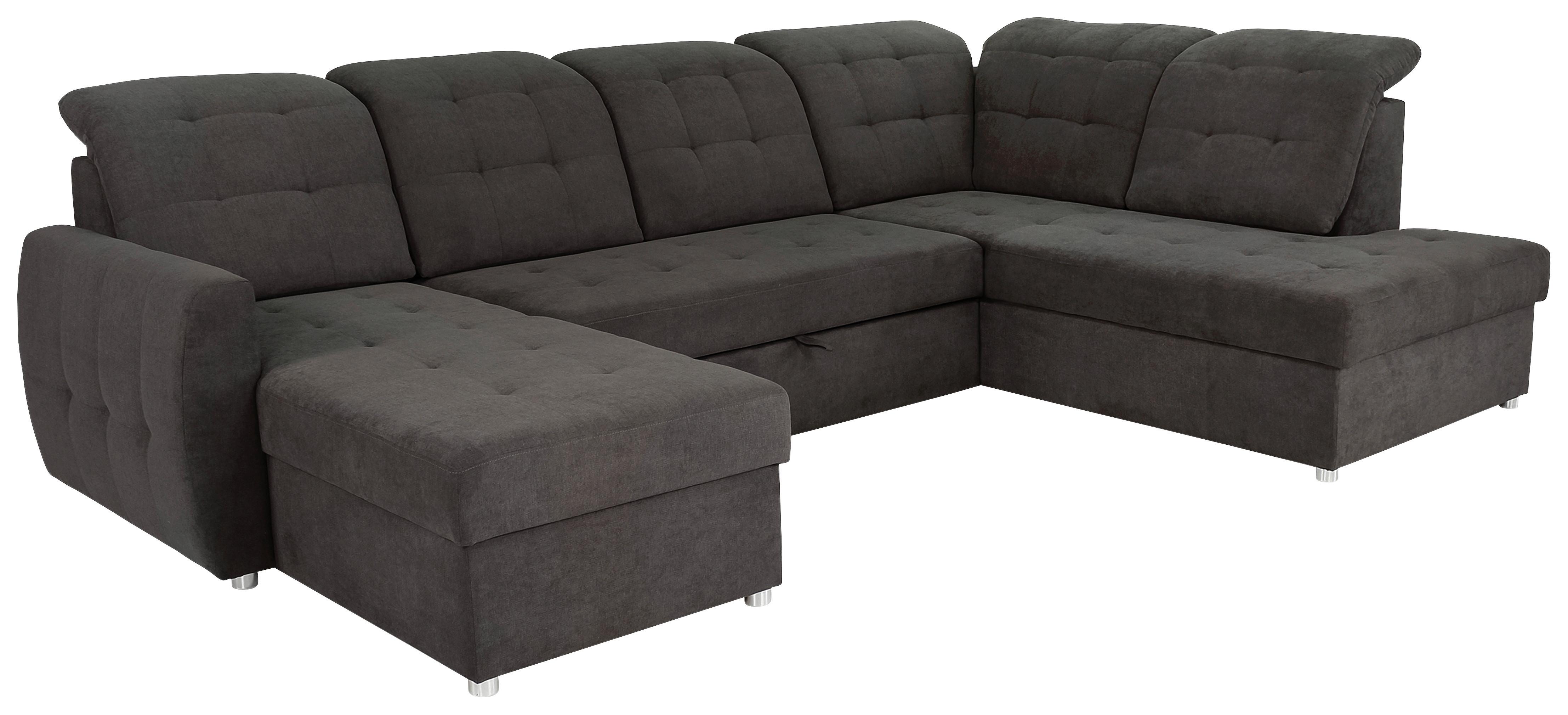 Rohová sedačka ATLAS U, pravá, tmavosivá, úl.priestor, lôžko - chrómová/tmavosivá, Modern, kov/drevo (174/306/207cm)