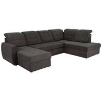 Rohová sedačka ATLAS U, pravá, tmavosivá, úl.priestor, lôžko - chrómová/tmavosivá, Modern, kov/drevo (174/306/207cm)