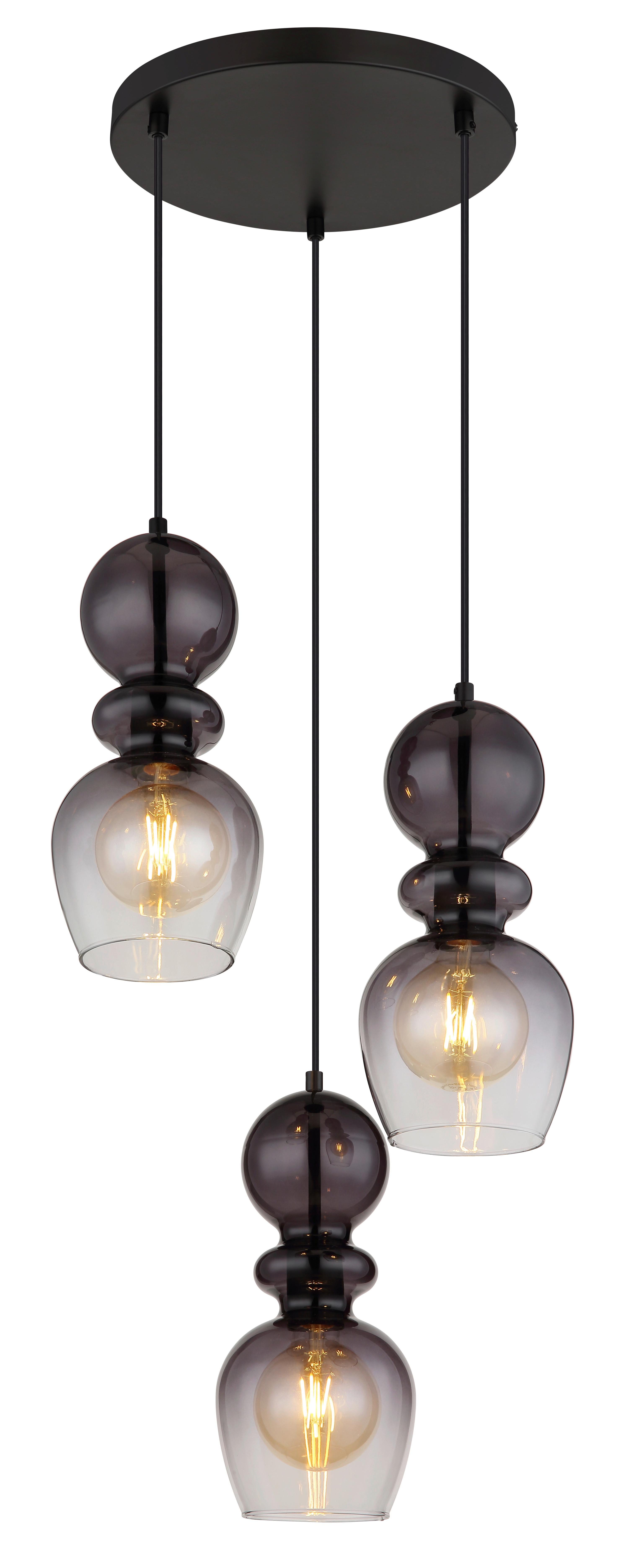 Hängeleuchte 15174-3h Clarity - Schwarz/Grau, KONVENTIONELL, Glas/Kunststoff (41/150cm) - Globo