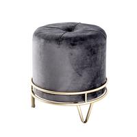 Zamatová taburetka Stool D so zlatým podstavcom, sivá - sivá/zlatá, Basics, kov/kompozitné drevo (38/40cm)