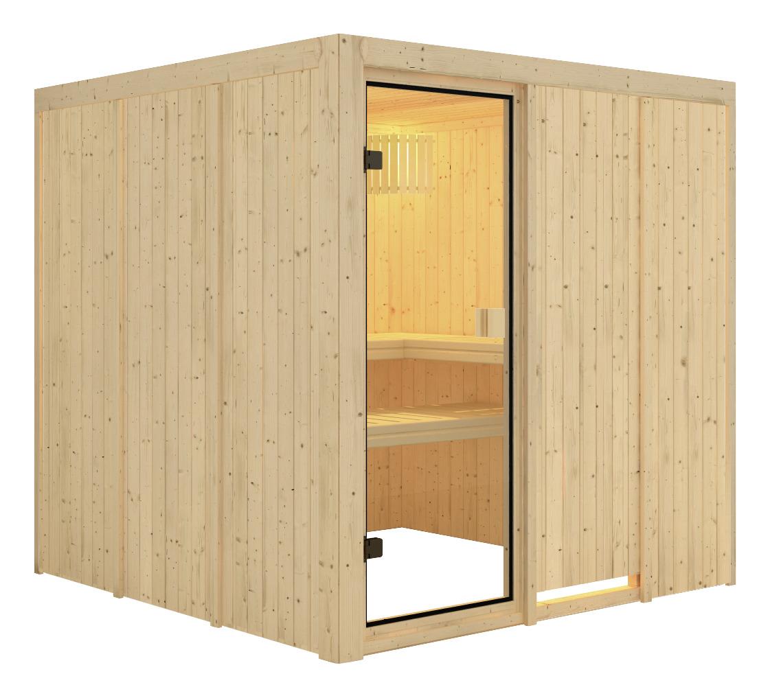 Sauna Cannes Mit Ext. Steuerung 196/198/196 Cm - Naturfarben, MODERN, Holz (196/198/196cm) - Karibu