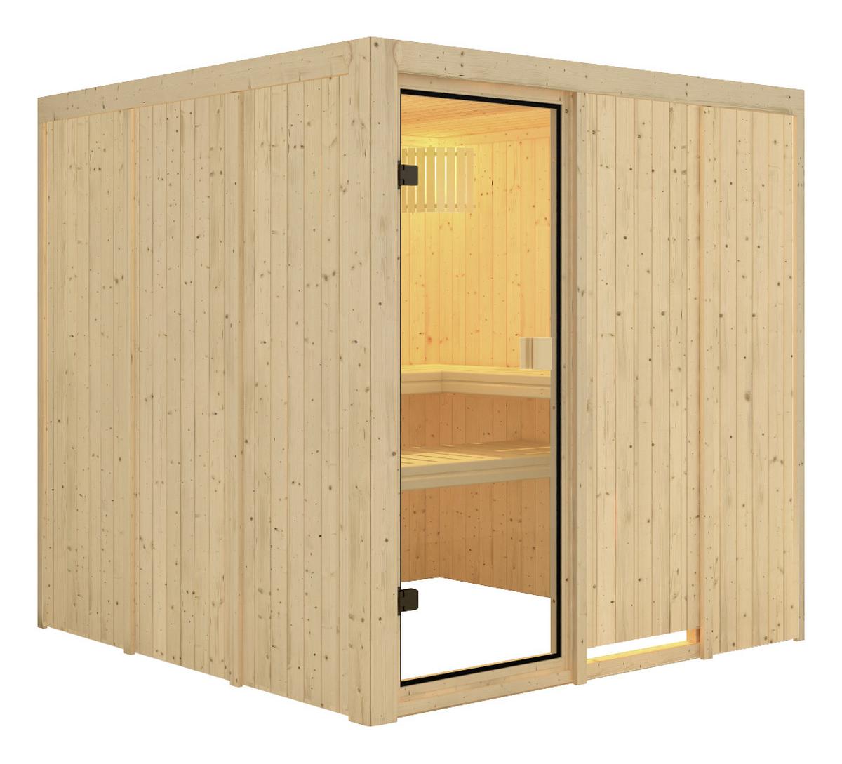 Sauna Cannes Mit Ext. Steuerung 196/198/196 Cm - Naturfarben, MODERN, Holz (196/198/196cm) - Karibu
