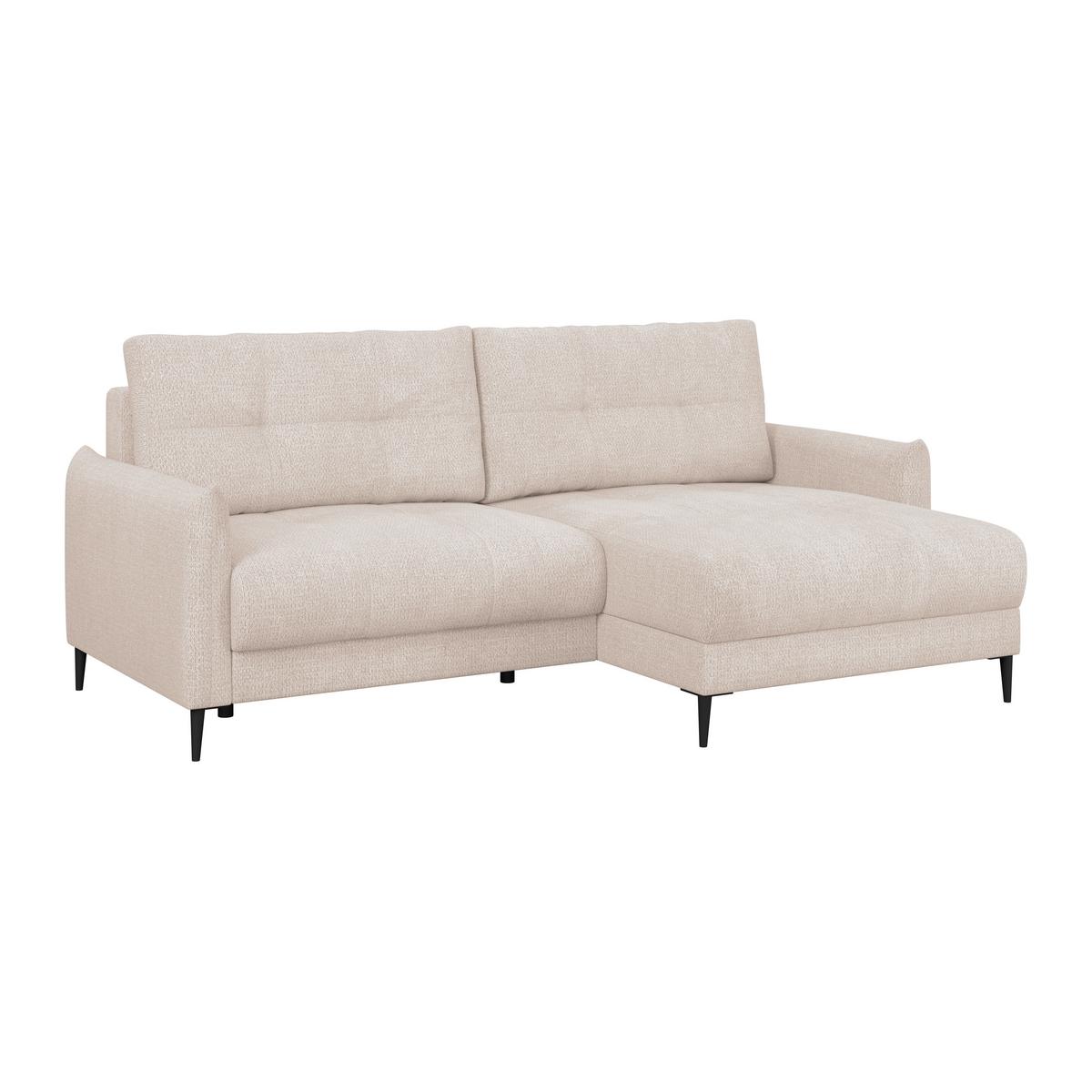Ecksofa Polis Webstoff creme, 221x142cm - Creme/Schwarz, Trend, Textil (221/142cm) - Ondega