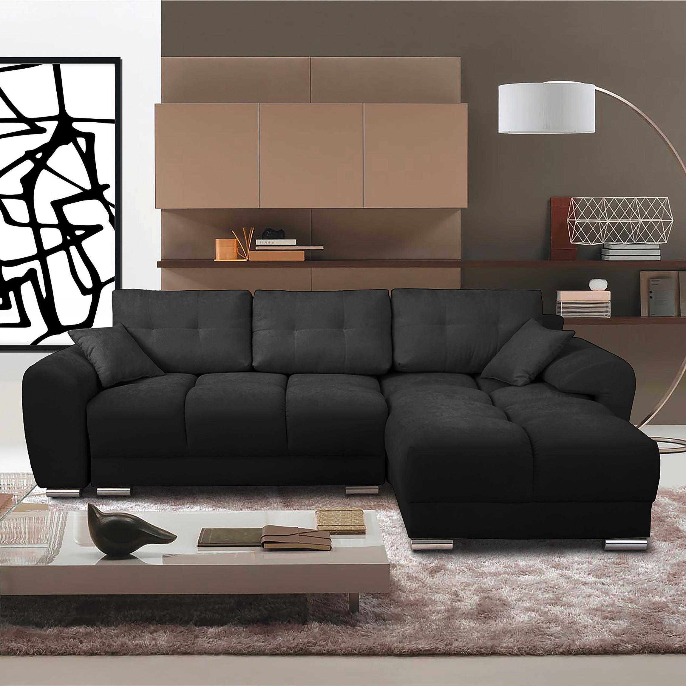 Ecksofa Azzuro Schwarz S: 256x175 cm - Silberfarben/Schwarz, Design, Textil (256/175cm) - Livetastic