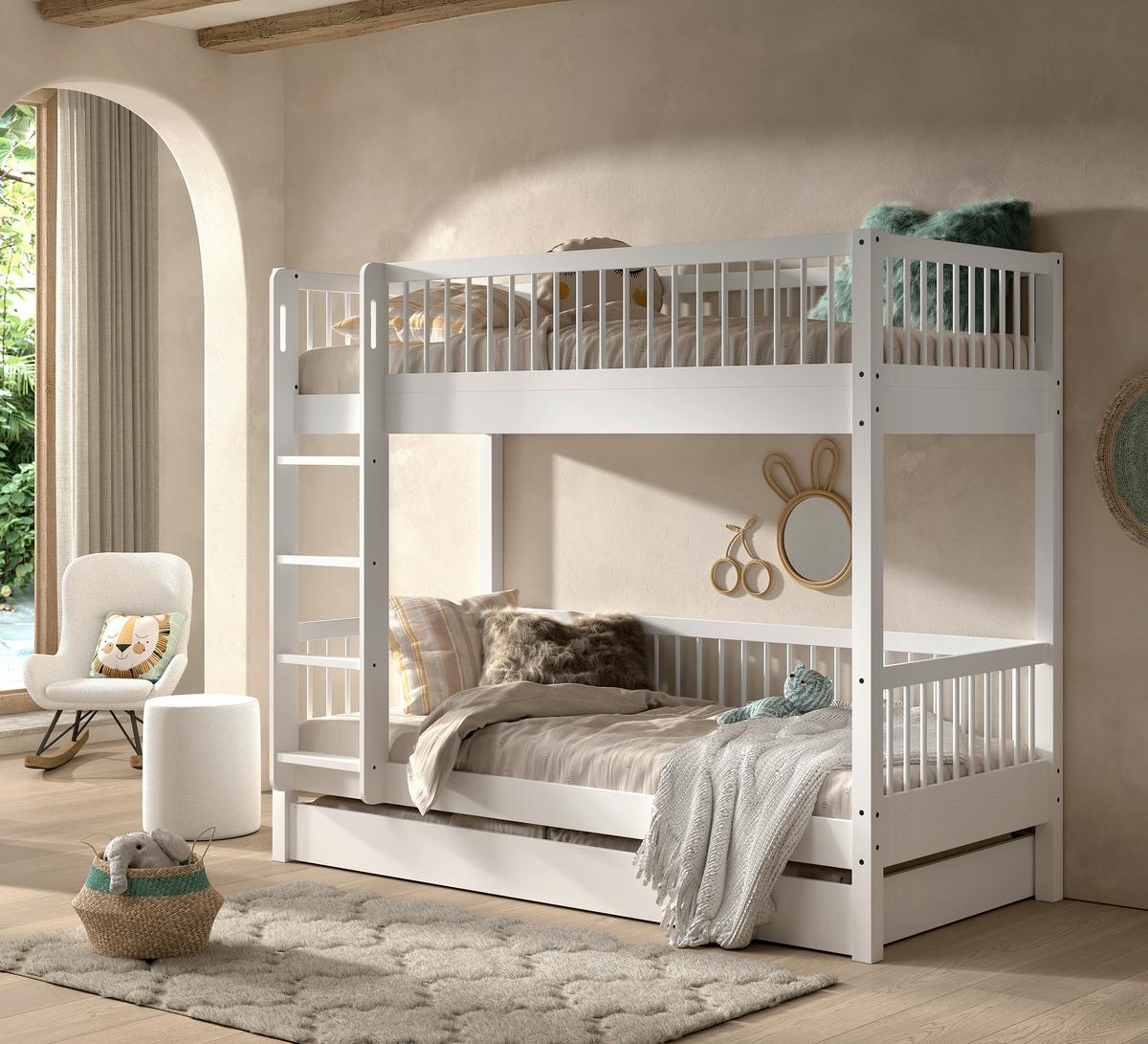 Etagenbett Forrest - Weiß/Naturfarben, MODERN, Holz (90/200cm) - Vipack