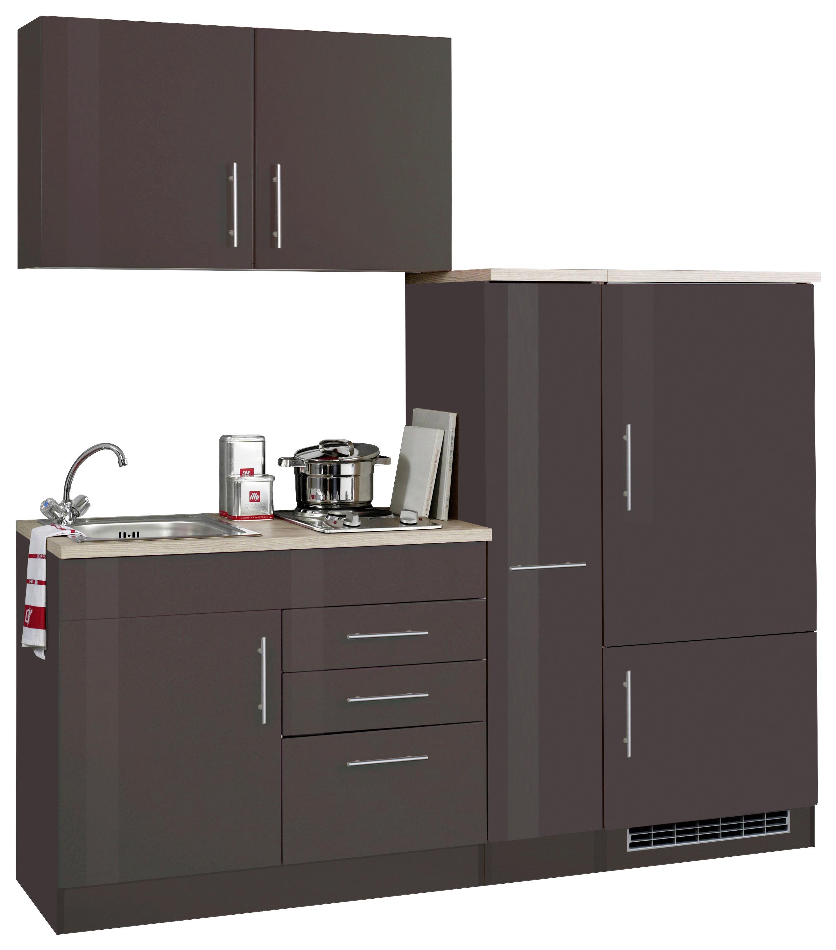 Küchenblock Toronto Grau/eiche Dekor B: 190 Cm - Grau Hochglanz/Graphitfarben, MODERN, Holzwerkstoff (190cm) - Held